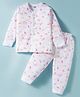 Pink Rabbit Single Jersey Knit Full Sleeves Co-ords Night Suit With Animal Print - White
