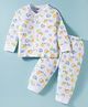 Pink Rabbit Single Jersey Knit Full Sleeves Co-ords Night Suit With Animal Print - White