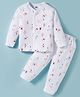 Pink Rabbit Single Jersey Knit Full Sleeves Co-ords Night Suit With Animal Print - White