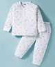Pink Rabbit Single Jersey Knit Full Sleeves Co-ords Night Suit With Dino Print - White