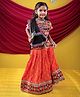 Banjara India Cotton Blend Woven Navratri Theme Half Sleeves Kutch Work Embroidered Lehenga Choli With Dupatta Costume Set - Orange