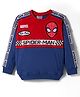 Pine Kids Marvel Terry Knit Drop Shoulder Full Sleeves Sweatshirt With Spider-Man Graphics & Badge Detailing - Blue & Red