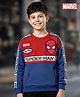 Pine Kids Marvel Terry Knit Drop Shoulder Full Sleeves Sweatshirt With Spider-Man Graphics & Badge Detailing - Blue & Red