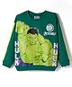 Pine Kids Marvel Terry Knit Drop Shoulder Full Sleeves Sweatshirt With Avengers Hulk Graphics & Cut Sew Detailing - Green