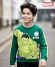 Pine Kids Marvel Terry Knit Drop Shoulder Full Sleeves Sweatshirt With Avengers Hulk Graphics & Cut Sew Detailing - Green