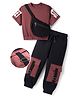 OLLINGTON ST. Cotton Half Sleeves Text Printed Top & Joggers Set With Sling Bag - Brown & Black