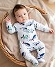 Babyoye 100% Cotton Knit Full Sleeves Footed Sleep Suit with Animal Print - Off White