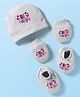 Simply Interlock Knit Cap Mitten & Booties Set with Text Print Grey - Diameter 10 cm