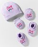 Simply Interlock Knit Cap Mitten & Booties Set with Text Print Lavender - Diameter 10 cm