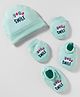 Simply Interlock Knit Cap Mittens & Booties Set with You Smile Text Mint - Diameter 10.5 cm