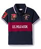 US Polo Assn Cotton Knit Half Sleeves Cut & Sew Polo T-Shirt with Brand Name Print & Embroidery - Navy Blue