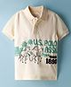 US Polo Assn Cotton Knit Half Sleeves Polo T-Shirt with Brand Text & Animal Print - Offwhite