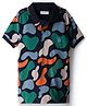 US Polo Assn Cotton Knit Half Sleeves Abstract Printed Polo T-Shirt - Navy Blue
