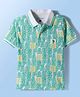 US Polo Assn Cotton Knit Half Sleeves Polo T-Shirt with Brand Name Print - White & Light Blue
