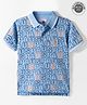 US Polo Assn Cotton Knit Half Sleeves Polo T-Shirt with Brand Name Print - White & Blue