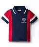 US Polo Assn Cotton Knit Half Sleeves Waffle Textured Colorblock Polo T-Shirt with Brand Name Print - Navy Blue & Red