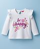 Babyhug 100% Cotton Knit Full Sleeves T-Shirt with Frill Detailing Floral & Text Print - White