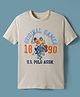 US Polo Assn Cotton Knit Half Sleeves T-Shirt with Brand Name Print - Offwhite