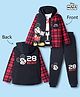 Pine Kids Disney Terry Knit Full Sleeves Hooded Sweatjacket T-Shirt and Joggers with Mickey Mouse Graphics - Red & Black
