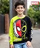 Pine Kids Marvel Terry Knit Drop Shoulder Full Sleeves Cut & Sew Sweatshirt With Spider-Man Graphics - Green & Black