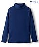 Honeyhap Premium 100% Cotton Rib Knit Bio Finish Full Sleeves Solid Color Turtle Neck T-Shirt - Navy Peony