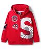 Pine Kids Marvel Terry Knit Full Sleeves Hooded Sweatjacket With Spider-Man Graphics & Badge Detailing - Red