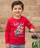 Babyhug 100% Cotton Knit Full Sleeves T-Shirt with Lets Go Text & Teddy Print - Red