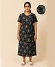 Putchi Cotton Knit Half Sleeves Roses Printed Maternity Nighty With Front Layer Lift Nursing Access - Black