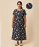 Putchi Cotton Knit Half Sleeves Floral Printed Maternity Nighty With Front Layer Lift Nursing Access - Black