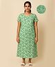 Putchi Cotton Knit Half Sleeves Floral Printed Maternity Nighty With Front Layer Lift Nursing Access - Green