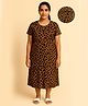 Putchi Cotton Knit Half Sleeves Animal Printed Maternity Nighty With Front Layer Lift Nursing Access - Brown