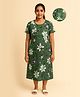 Putchi Cotton Knit Half Sleeves Floral Printed Maternity Nighty With Front Layer Lift Nursing Access - Green