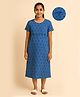 Putchi Cotton Knit Half Sleeves Floral Printed Maternity Nighty With Front Layer Lift Nursing Access - Blue