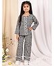NEUDIS Cotton Blend Woven Full Sleeves Gingham Checked  Lace Detailed Coordinating Top & Trousers  Set - Black & White