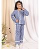 NEUDIS Cotton Blend Woven Full Sleeves Gingham Checked  Lace Detailed Coordinating Top & Trousers  Set- Navy Blue & White