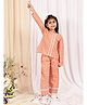 NEUDIS Cotton Blend Woven Full Sleeves Gingham Checked  Lace Detailed Coordinating Top & Trousers  Set- Peach & White