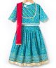Teentaare Cotton Woven Half Sleeves Motif Printed Choli Lehenga Set with Dupatta & Lace Detailing - Turquoise