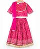 Teentaare Cotton Woven Half Sleeves Motif Printed Choli Lehenga Set with Dupatta & Lace Detailing - Dark Pink