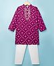 Teentaaare Cotton Woven Full Sleeves Kurta Pajama Set with Bandhani Print - Purple