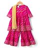 Teentaare Cotton Woven Striped Three Fourth Sleeves Kurti Sharara Set with Dupatta - Dark Pink