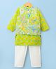 Teentaare Cotton Woven Full Sleeves Kurta Pajama Set with Jacket & Motif Print - Lime Green & White
