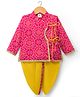 TEENTAAARE Cotton Woven Full Sleeves Kurta Dhoti Set With Bandhani Print - Pink & Yellow