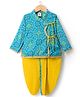 TEENTAAARE Cotton Woven Full Sleeves Kurta Dhoti Set With Bandhani Print - Turquoise & Yellow