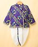Teentaare Cotton Woven Full Sleeves Kurta Dhoti Set with Motif Print - Royal Blue