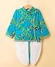TEENTAAARE Cotton Woven Full Sleeves Kurta Dhoti Set With Bandhani Print - Turquoise