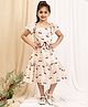 NEUDIS Cotton Blend Woven Cap Sleeves Cherry Printed Tiered Dress - Beige