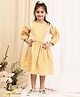 NEUDIS Cotton Blend Woven Full Puffed Sleeves Gingham Checked Dress - Yellow & White