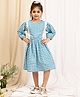 NEUDIS Cotton Blend Woven Full Puffed Sleeves Gingham Checked Dress - Sky Blue & White