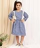 NEUDIS Cotton Blend Woven Full Puffed Sleeves Gingham Checked Dress  - Navy Blue & White
