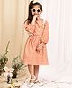 NEUDIS Cotton Blend Woven Full Puffed Sleeves Gingham Checked Dress - Peach & White
